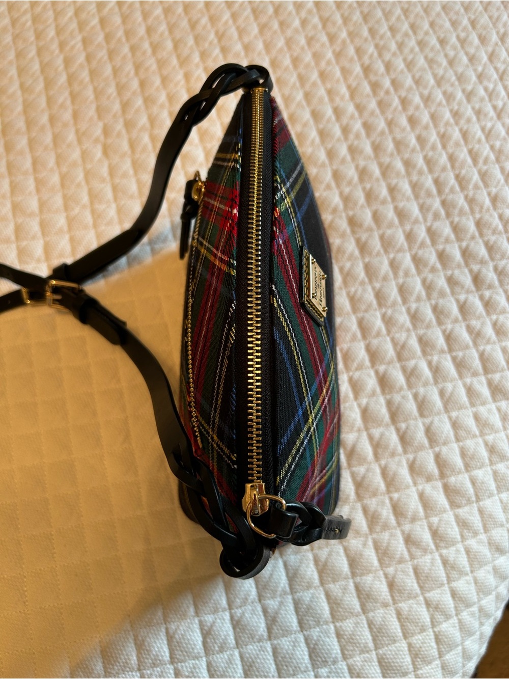 Dooney & Bourke Shoulder Bag in Plaid Fabric and Black Leather Accents - Picture 8 of 10